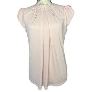 Elle Pink Short Sleeve Crew Neck Pearl Pleated Blouse Size XS